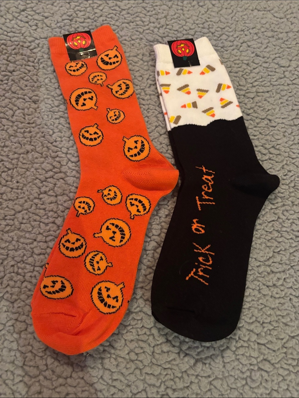Halloween Pumpkin & Candy Corn Crew Socks - Orange & Black